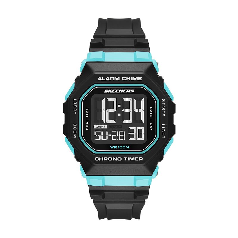 Skechers® Whitfield Men's Chrono Timer Digital Watch, Size: 45MM, Black Blue