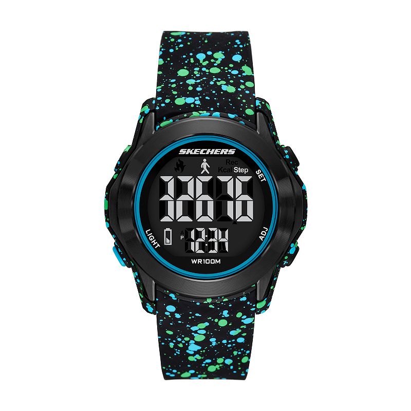Skechers® Galloway Men's Pedometer Digital Watch, Size: 47MM, Black Blue Team