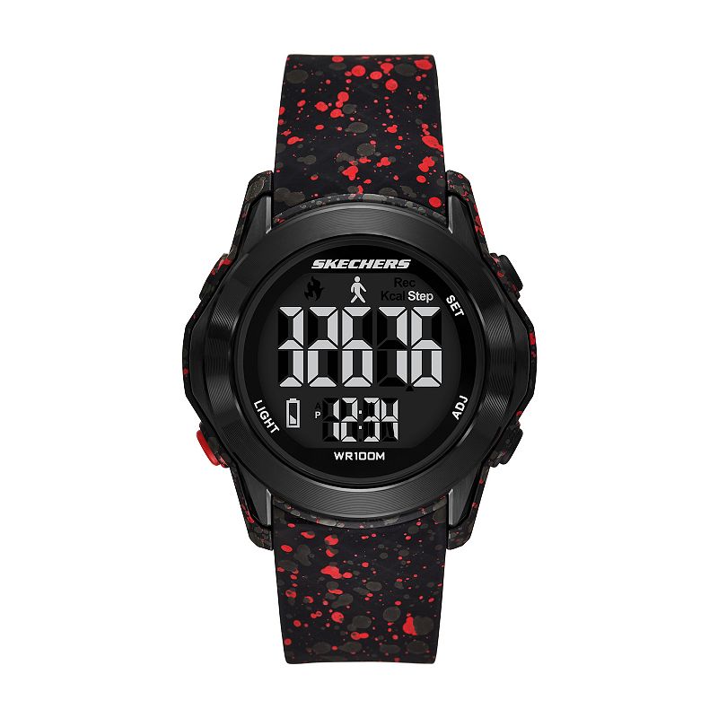 Skechers® Galloway Men's Pedometer Digital Watch, Size: 47MM, Black Red Team