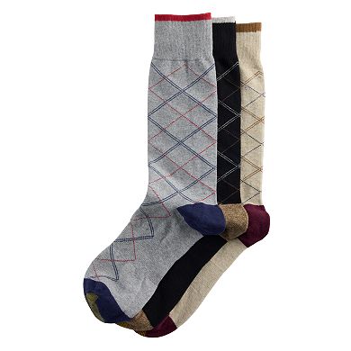 Men's GOLDTOE® 3-pack Diamond Plaid Crew Socks