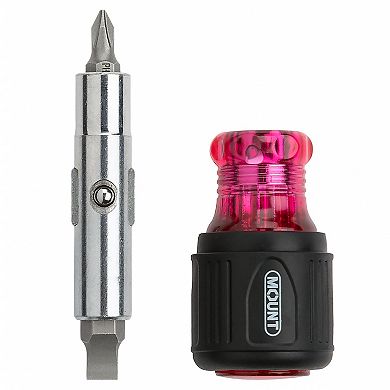 Mount 6-In-1 Stubby Multi-Bit Screwdriver, 4 Bits Sizes, 2 Nut Driver Sizes