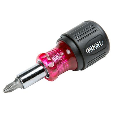 Mount 6-In-1 Stubby Multi-Bit Screwdriver, 4 Bits Sizes, 2 Nut Driver Sizes