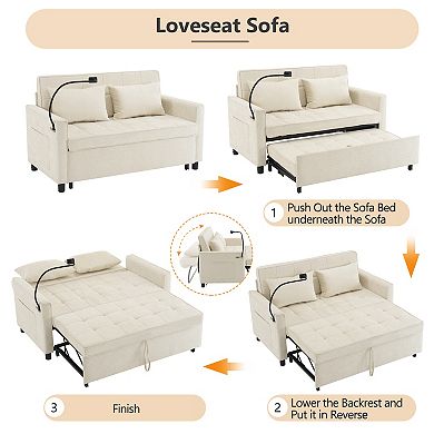 Merax 56.9" Loveseat Sofa Pull-out Sofa Bed Sleeper Sofa with a Reversible Backrest Cushion