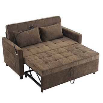Merax 56.9" Loveseat Sofa Pull-out Sofa Bed Sleeper Sofa with a Reversible Backrest Cushion
