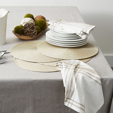 Set of 6 White Black and Beige Rectangular Fringed Placemat 20"