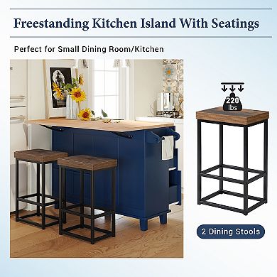 Merax Farmhouse Kitchen Island Set with Drop Leaf and 2 Seatings