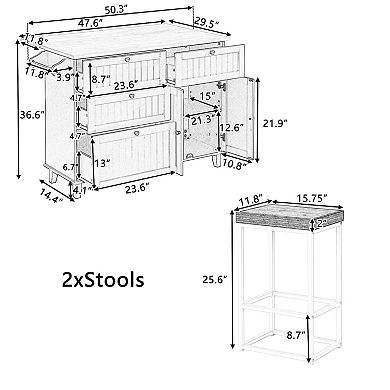 Merax Farmhouse Kitchen Island Set with Drop Leaf and 2 Seatings