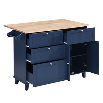 Merax Farmhouse Kitchen Island Set with Drop Leaf and 2 Seatings