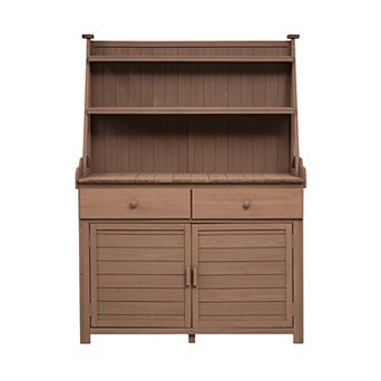 Merax Garden Potting Bench Table, Fir Wood Workstation with Storage Shelf, Drawer and Cabinet