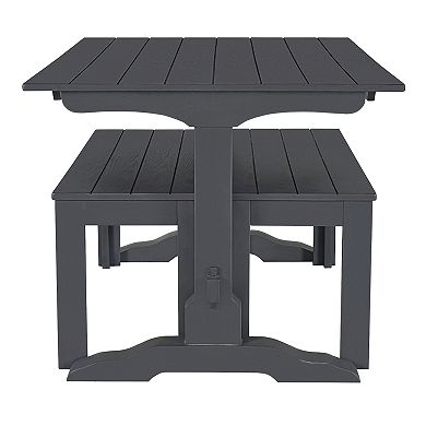 Merax 3-Piece Retro Dining Set, Rectangular Trestle Table and 2 Wooden Benches
