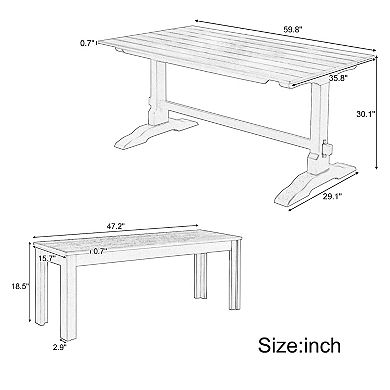 Merax 3-Piece Retro Dining Set, Rectangular Trestle Table and 2 Wooden Benches