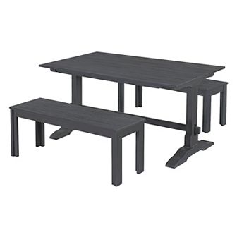 Merax 3 pc Retro Dining Set, Rectangular Trestle Table and 2 Wooden Benches