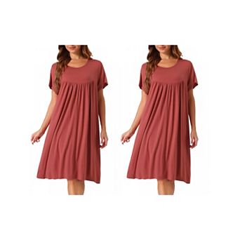 2 pc Women's Nightgown Sleepwear Short Sleeve Cozy Loose Sleepshirt Plus Size