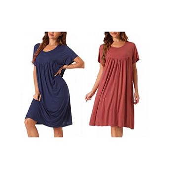 2 pc Women's Nightgown Sleepwear Short Sleeve Cozy Loose Sleepshirt Plus Size