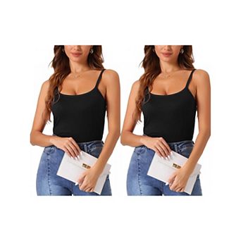 2 pc Women's Camisole Tops with Built in Bra Spaghetti Strap Scoop Neck Tank Top