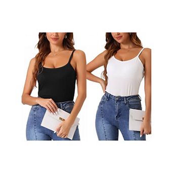 2 pc Women's Camisole Tops with Built in Bra Spaghetti Strap Scoop Neck Tank Top