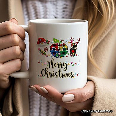 Autism Teacher Buffalo Plaid Christmas Mug, Thank You Gift