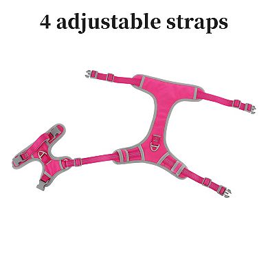 Dog Harness, Reflective Dog Harness, Adjustable Dog Vest Harness, Double Layer Easy Control Rose Red