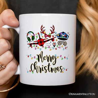 Airplane Pilot Buffalo Plaid Christmas Mug, Flight Aircraft Crew Gift Holiday Decoration