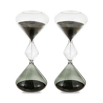 Glitzhome Set of 2 Tri-Layer Two-Tone Color Hourglasses with Black Sand, 15-Minute Sand Timers