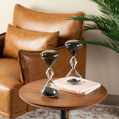 Glitzhome Set of 2 Tri-Layer Two-Tone Color Hourglasses with Black Sand, 15-Minute Sand Timers