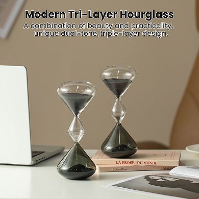 Glitzhome Set of 2 Tri-Layer Two-Tone Color Hourglasses with Black Sand, 15-Minute Sand Timers
