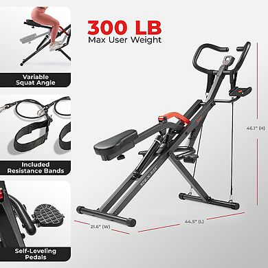Sunny Health & Fitness Row-N-Ride® PRO Smart Squat Assist Trainer