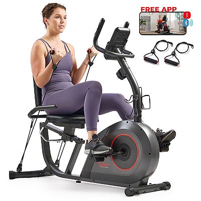 Sunny Health & Fitness 16Level Resistance Recumbent Bike w/ Bands &  Bluetooth Tracking via App