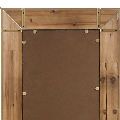 LuxenHome Rustic Natual Wood and Open Gold Frame Rectangle Wall Mirror, Accent and Vanity