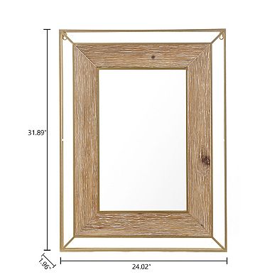 LuxenHome Rustic Natual Wood and Open Gold Frame Rectangle Wall Mirror, Accent and Vanity