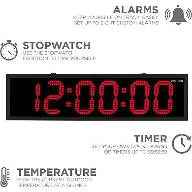 Ivation 36" Waterproof Large Digital Clock, Outdoor Large LED Clock with Stopwatch, Alarms & More!
