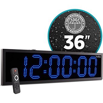Ivation 36" Waterproof Large Digital Clock, Outdoor Large LED Clock with Stopwatch, Alarms & More!