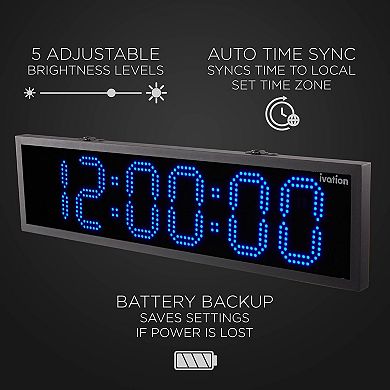 Ivation 48" Waterproof Large Digital Clock, Outdoor Large LED Clock with Stopwatch, Alarms & More!