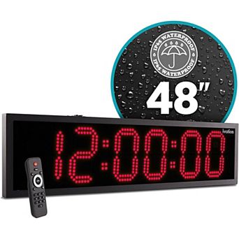 Ivation 48" Waterproof Large Digital Clock, Outdoor Large LED Clock with Stopwatch, Alarms & More!