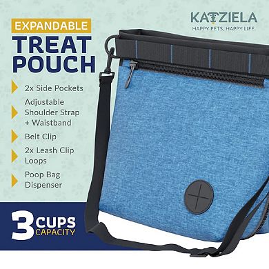 Katziela Expandable Pet Treat Pouch - Pet Training, Adjustable Shoulder Strap & Belt Clip