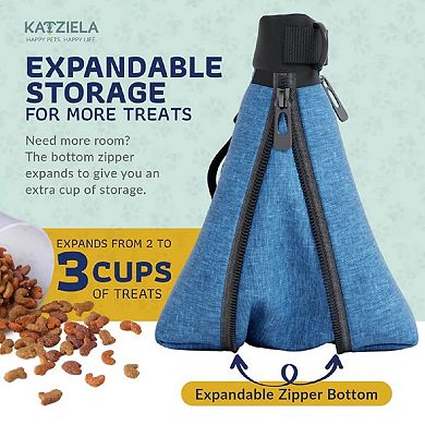 Katziela Expandable Pet Treat Pouch - Pet Training, Adjustable Shoulder Strap & Belt Clip