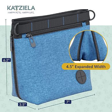 Katziela Expandable Pet Treat Pouch - Pet Training, Adjustable Shoulder Strap & Belt Clip