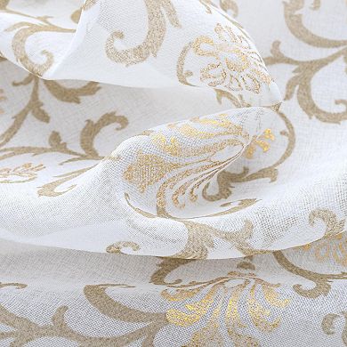 Crown Grommet Sheer Metallic Printed Doily Curtain Panel