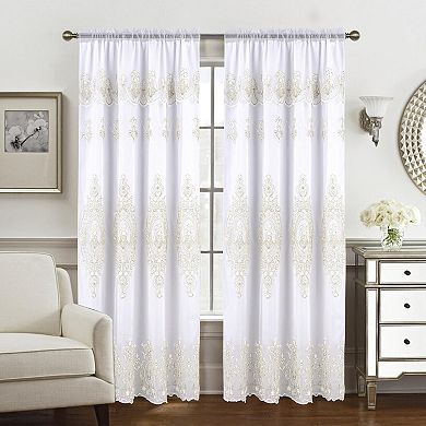 Daisy Embroidery Grommet Curtain Panel With Attached Valance