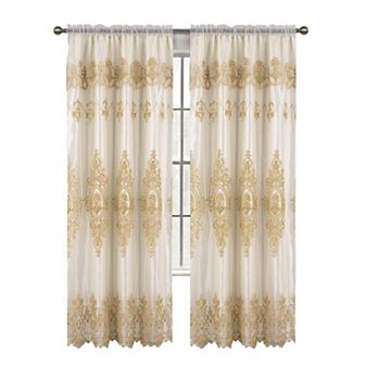 Daisy Embroidery Grommet Curtain Panel With Attached Valance