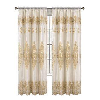 Daisy Embroidery Grommet Curtain Panel With Attached Valance