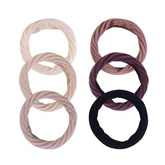Emberly 6 pk Multi Colored Textured Fabric Hair Pony O's