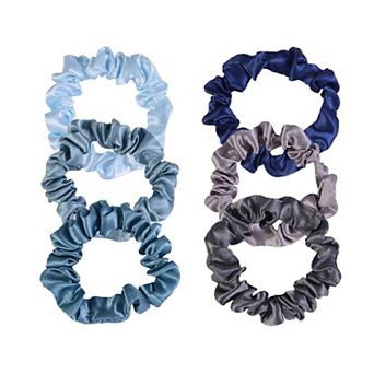 Emberly Multi Blue Fabric Hair Scrunchies 6 pk