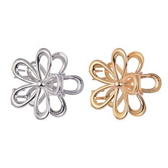 Emberly Silver & Gold Metal Flower Claw Hair Clips 2 pk
