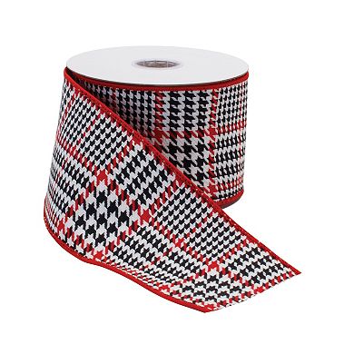 Melrose Red & Black Houndstooth Plaid Wired Ribbon