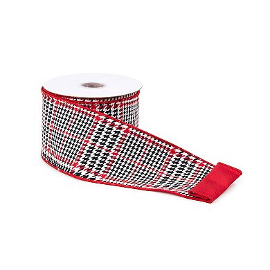 Melrose Red & Black Houndstooth Plaid Wired Ribbon