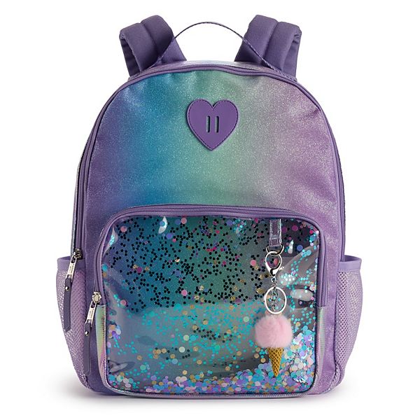 Madden Girl Cream Backpack with Textured Fabric and Glittery Front Panel Madden NYC 18.5 main image 3