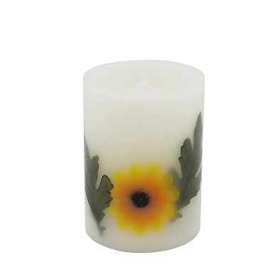 Everyday Decor Embedded Faux Sunflower LED Pillar Candle