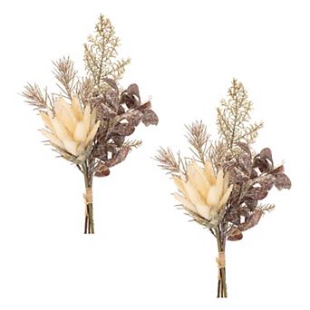 Melrose 2 pc Glittered Protea Pine Artificial Bundle Set