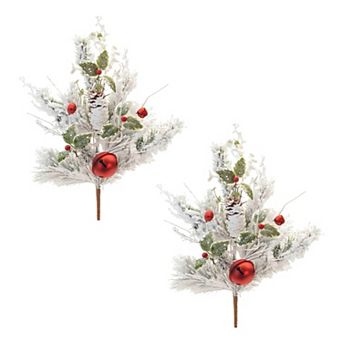 Melrose Artificial Flocked Ornament Pine Spray Set of 2